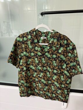 Bode Pomme Fruit Short Sleeve Shirt Floral Green & Black Medium